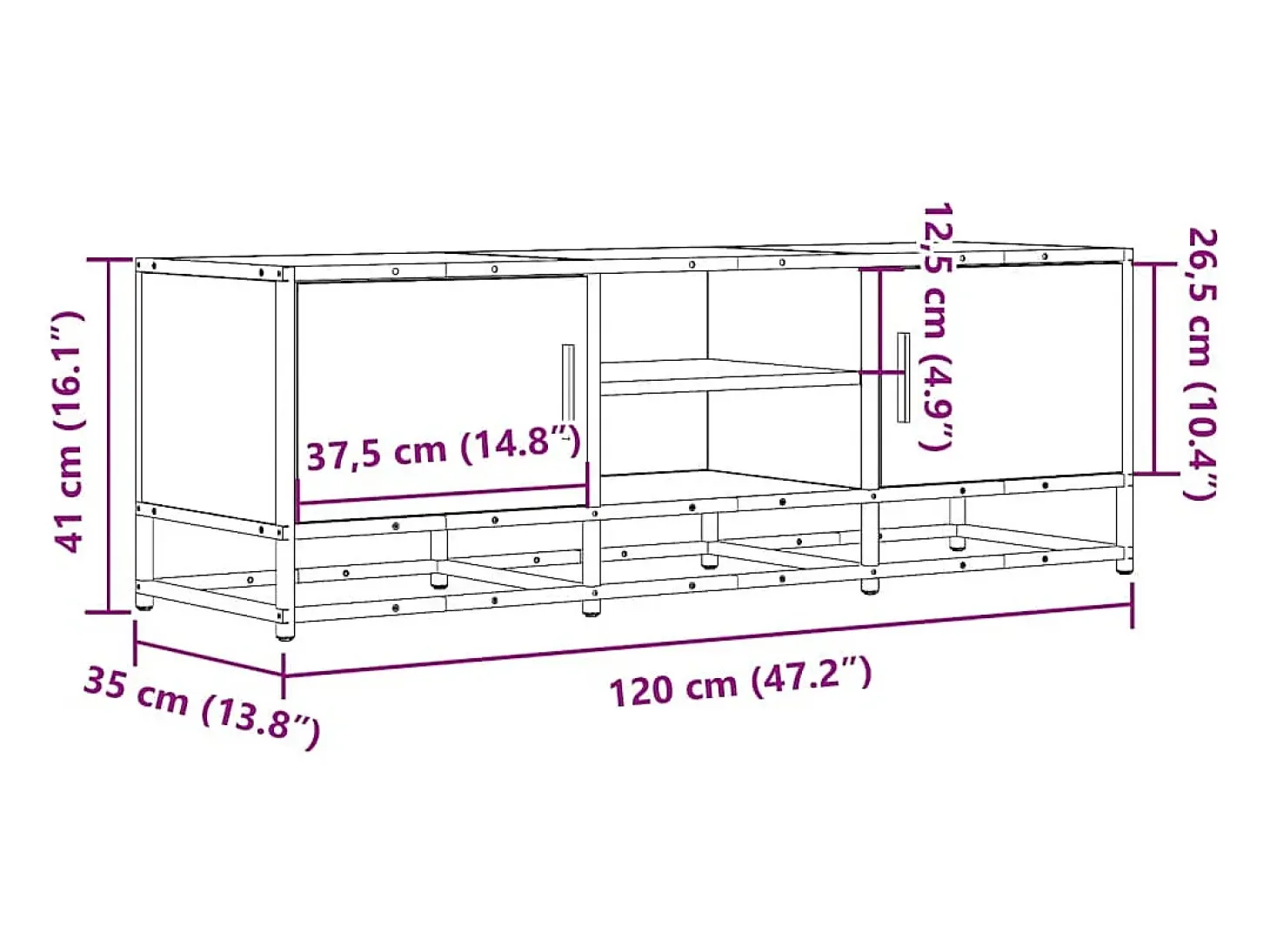 Mueble de TV madera de ingeniería y metal negro 120x35x41 cm