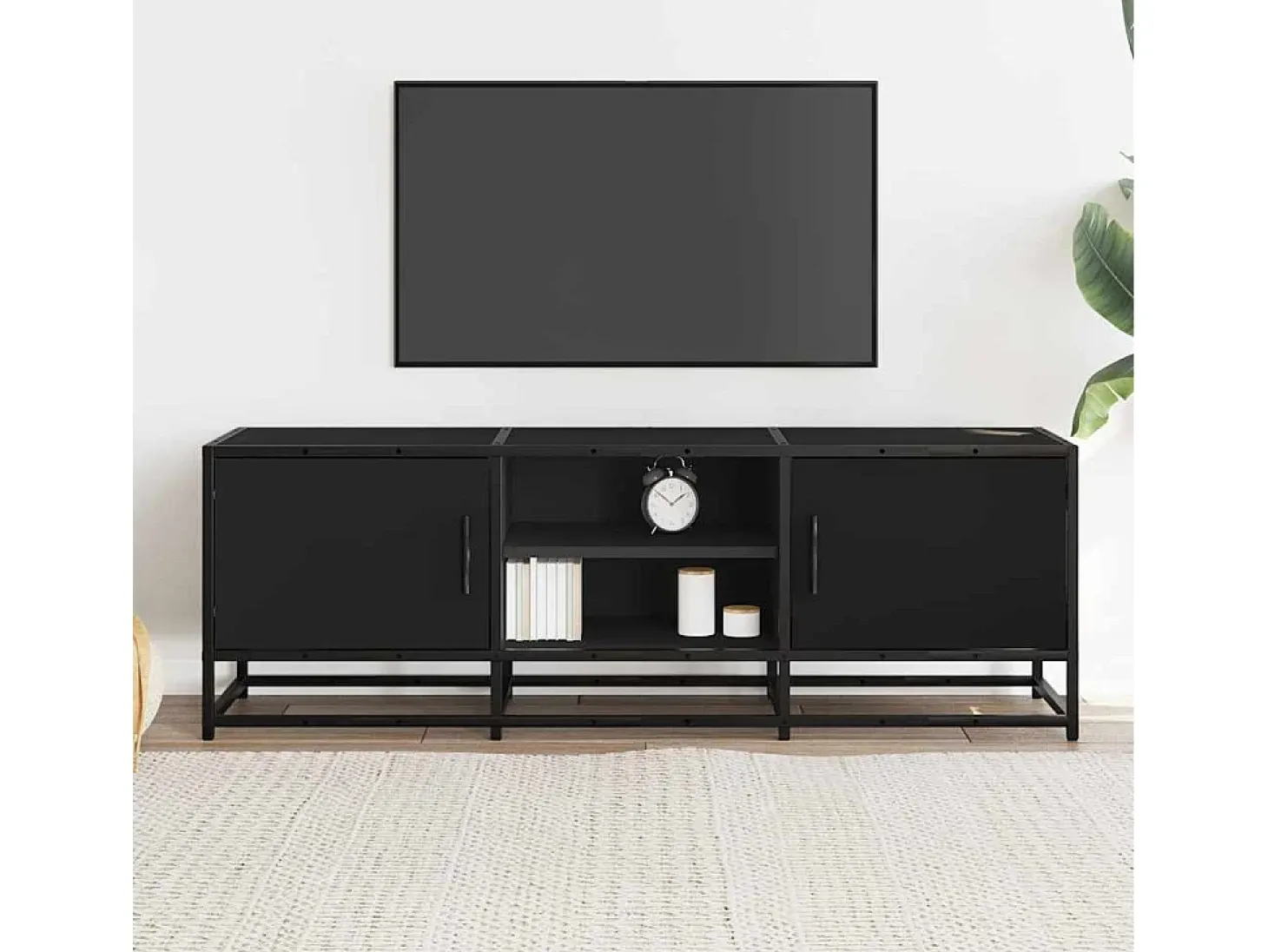 Mueble de TV madera de ingeniería y metal negro 120x35x41 cm