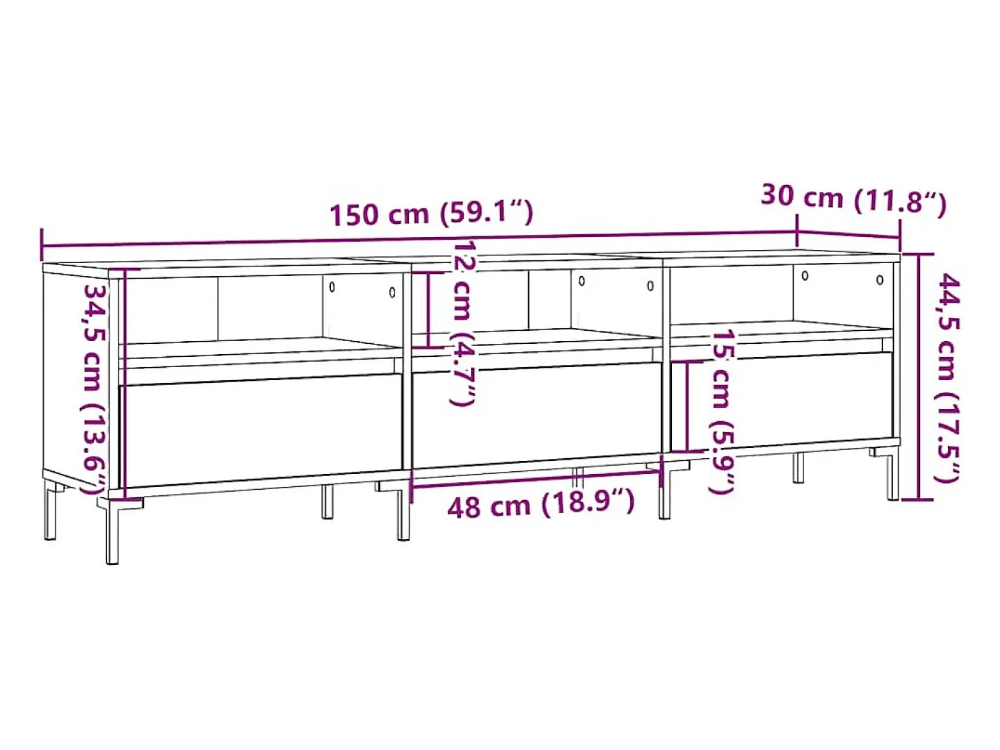 Mueble de TV madera ingeniería madera envejecida 150x30x44,5 cm