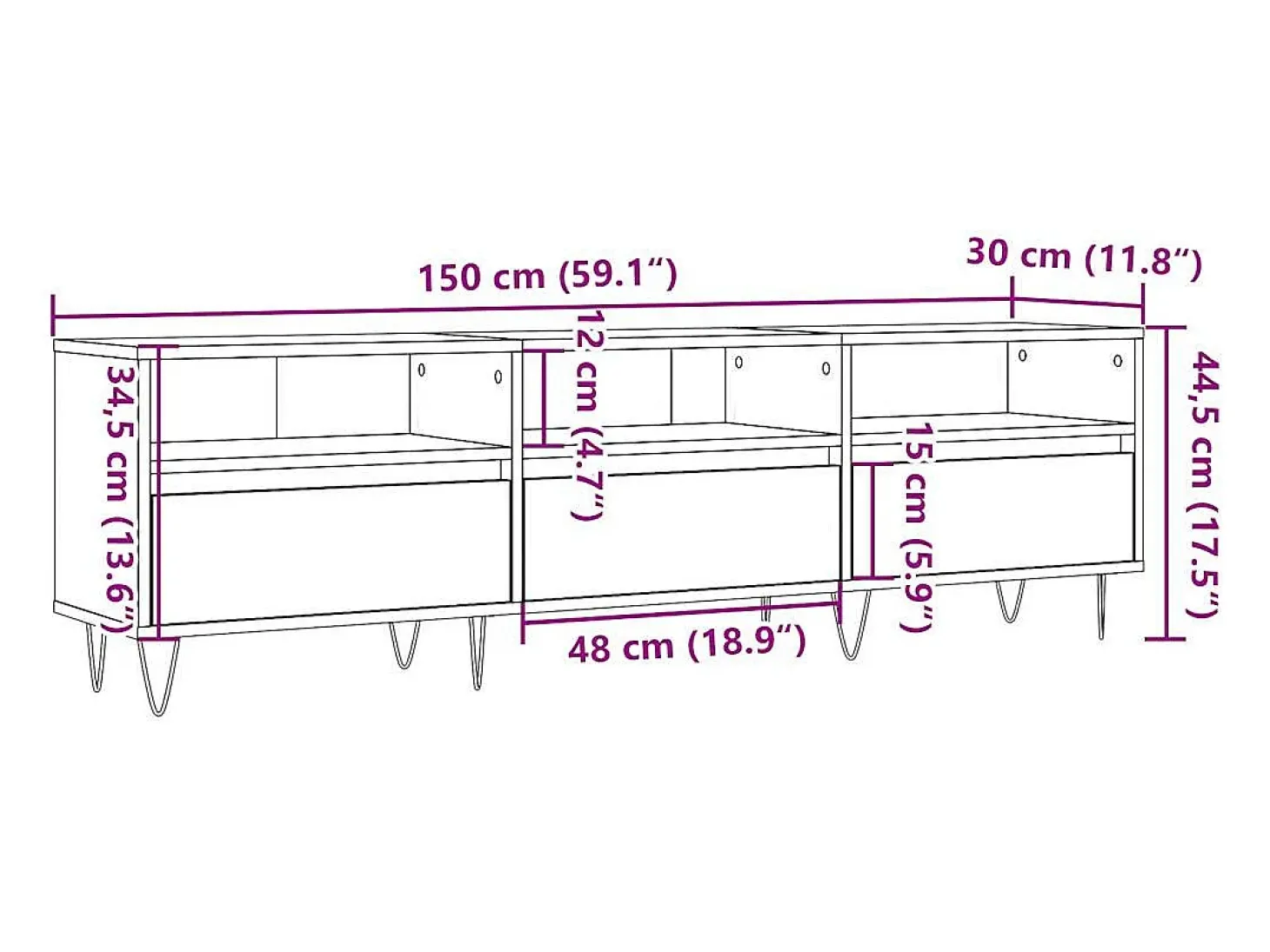 Mueble de TV madera ingeniería madera envejecida 150x30x44,5 cm