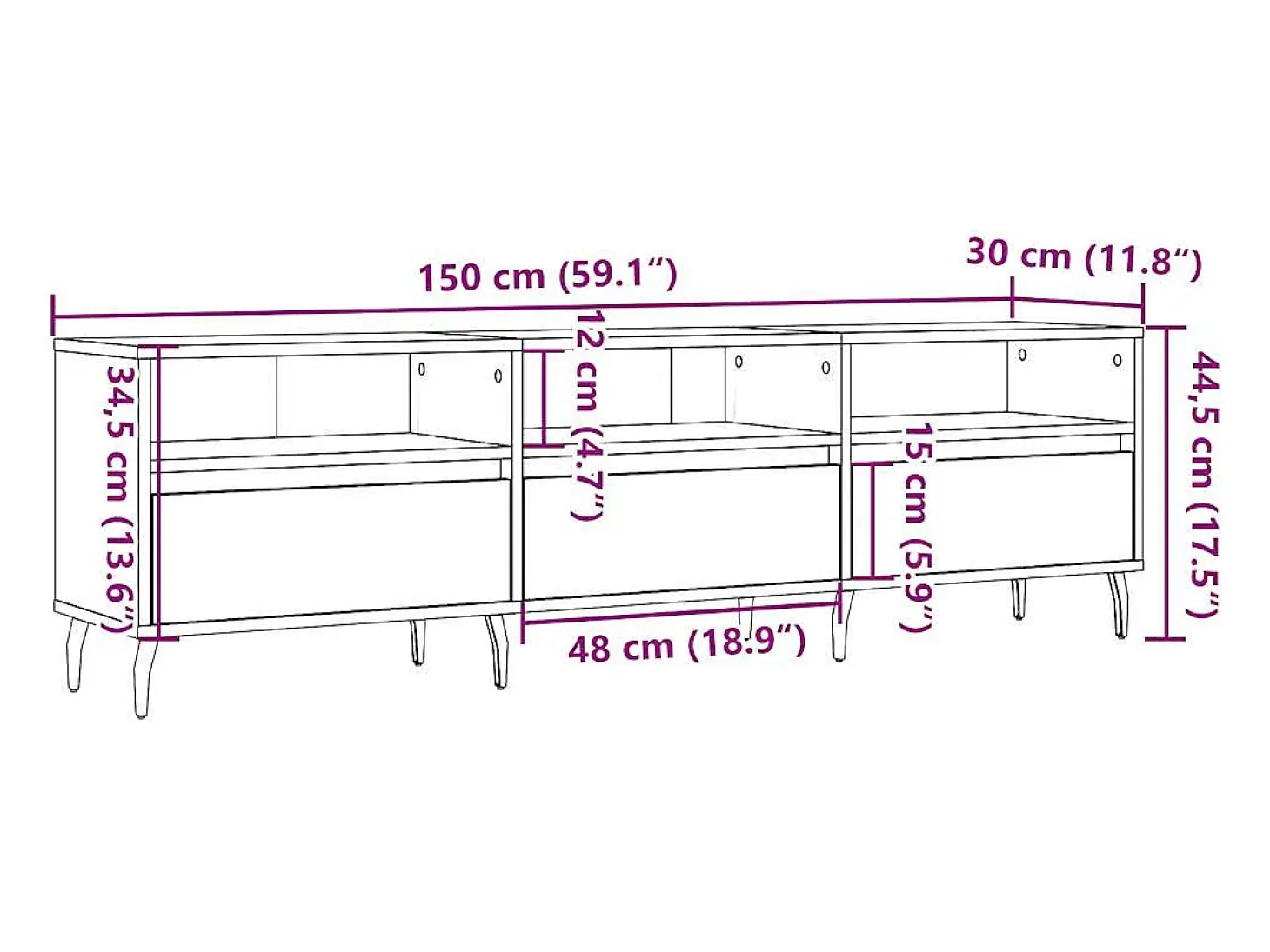 Mueble de TV madera ingeniería madera envejecida 150x30x44,5 cm