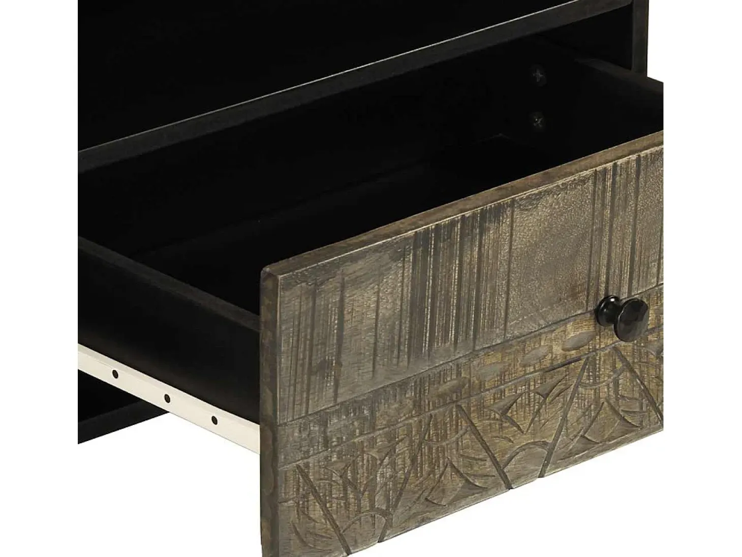Mueble de TV madera maciza de mango negro 80x33x46 cm