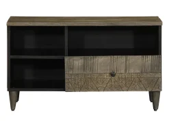 Mueble de TV madera maciza de mango negro 80x33x46 cm