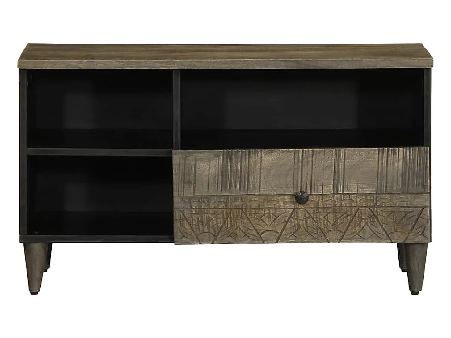Mueble de TV madera maciza de mango negro 80x33x46 cm