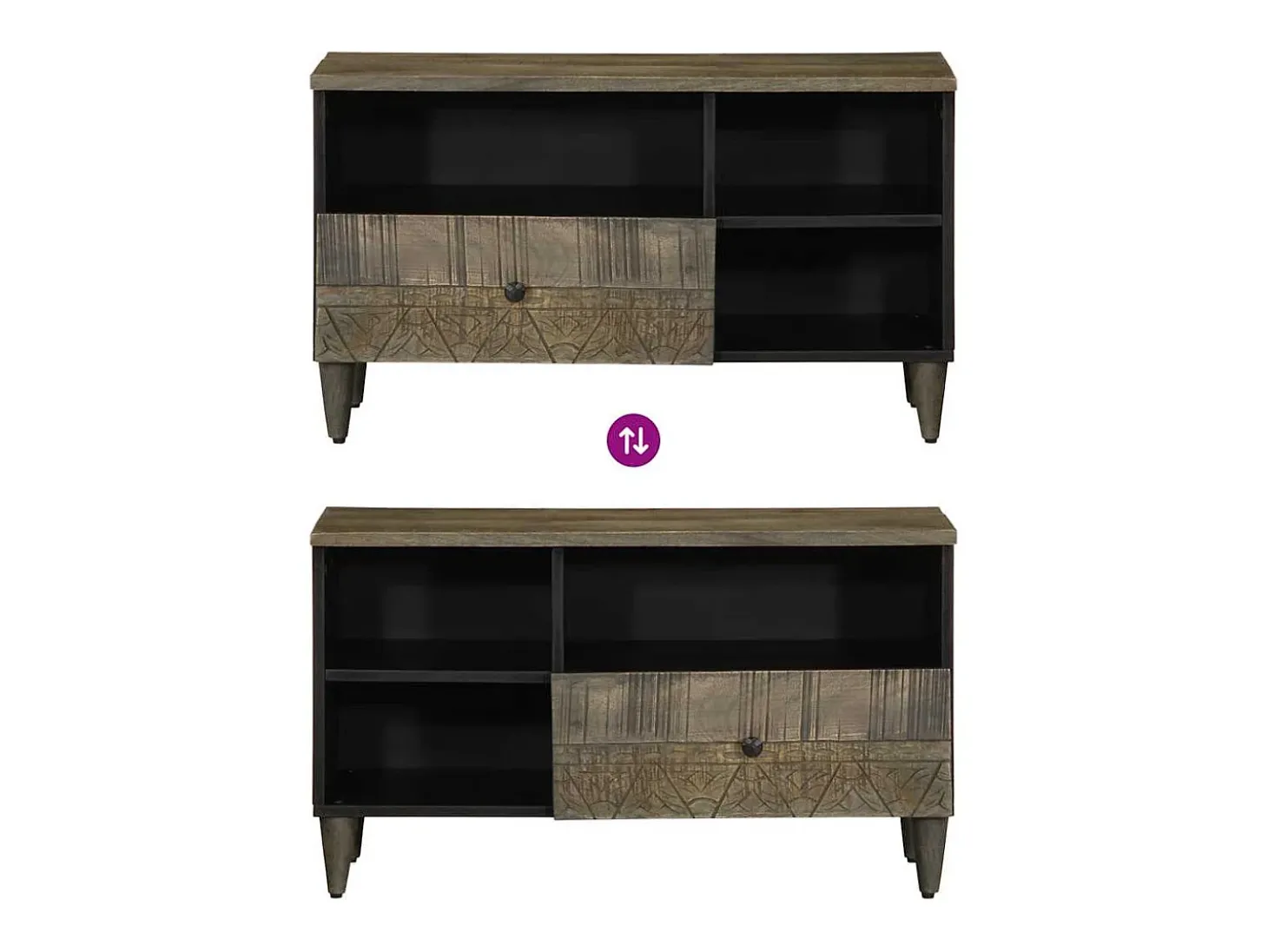 Mueble de TV madera maciza de mango negro 80x33x46 cm