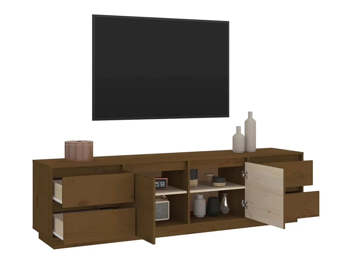 Mueble de TV madera maciza de pino marrón miel 176x37x47,5 cm