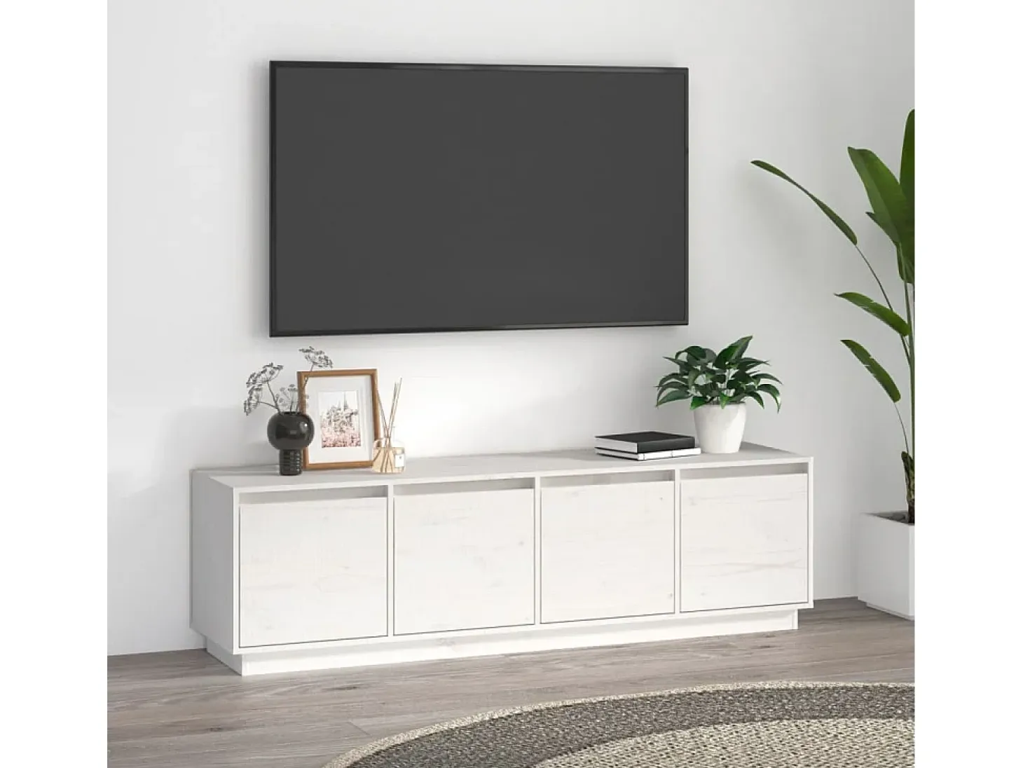 Mueble de TV madera maciza de pino blanco 156x37x45 cm