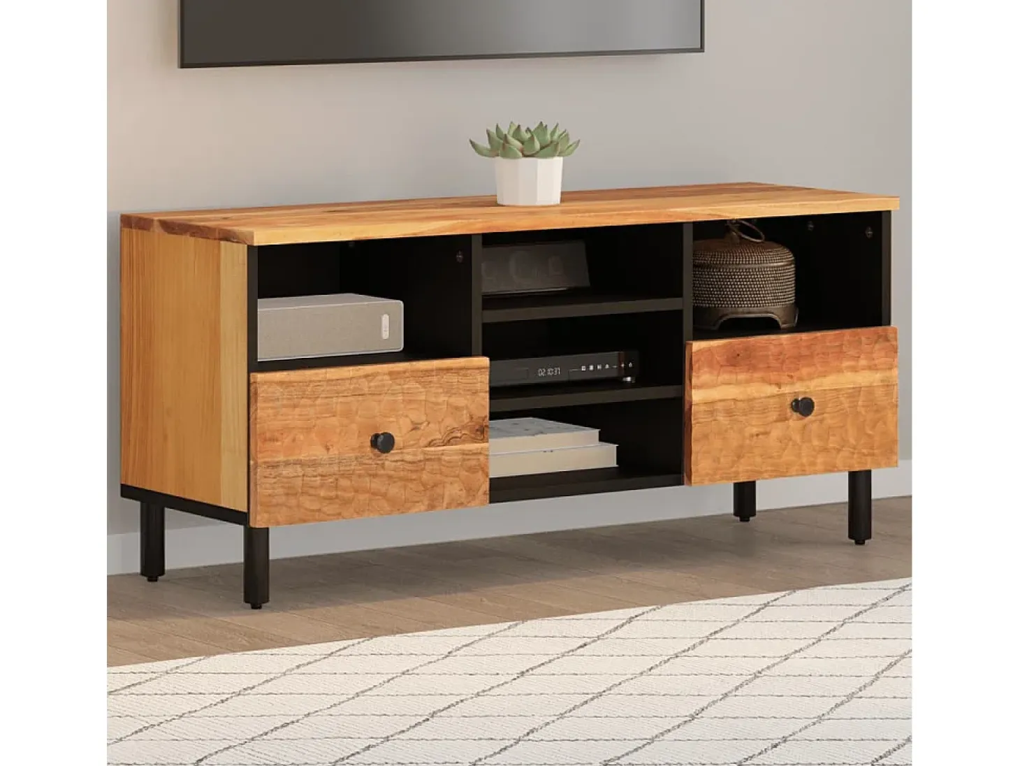 Mueble de TV madera maciza de acacia 100x33x46 cm