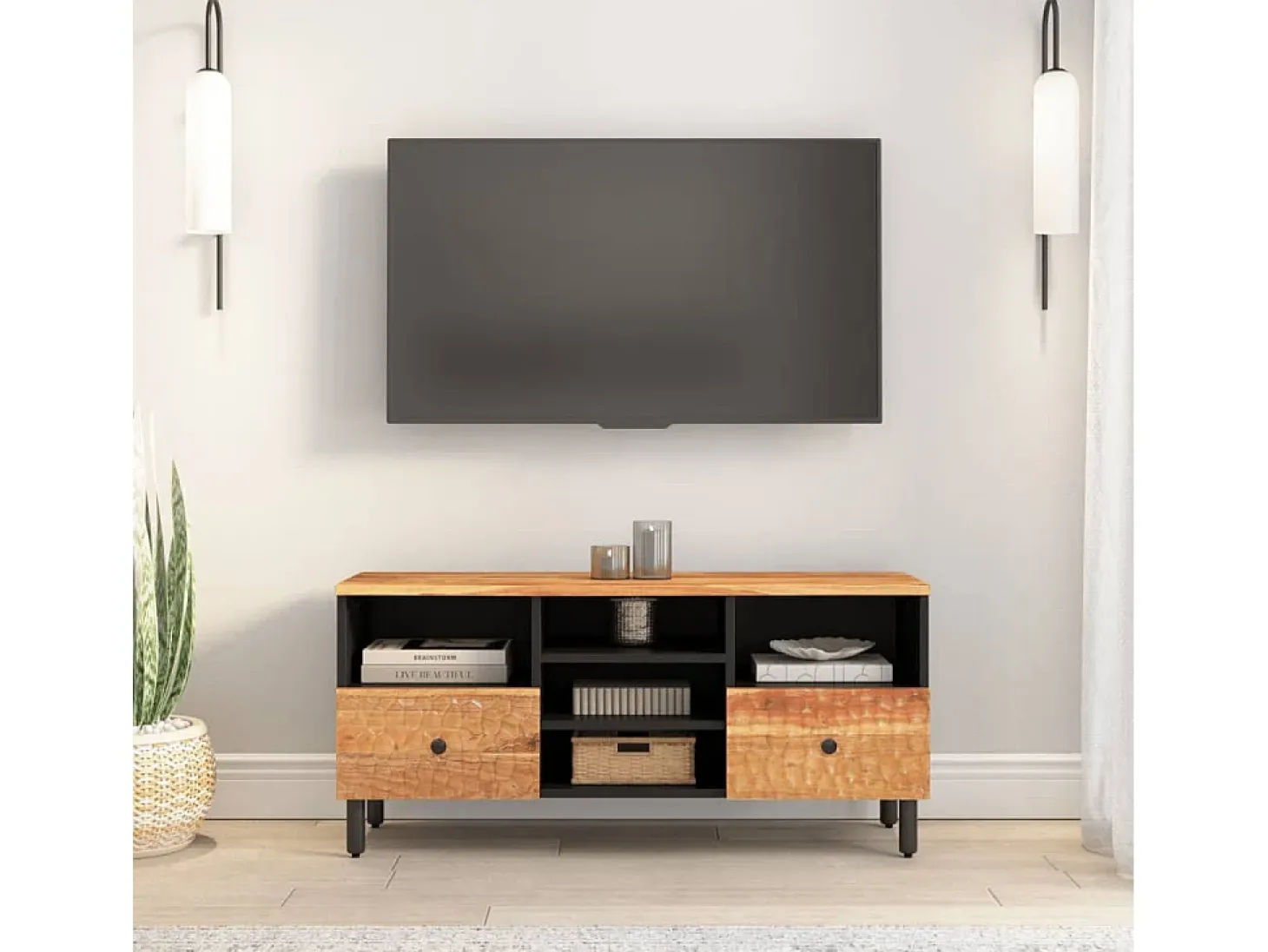 Mueble de TV madera maciza de acacia 100x33x46 cm