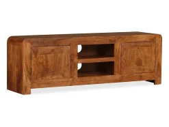 Mueble de TV madera maciza acabado miel 120x30x40 cm