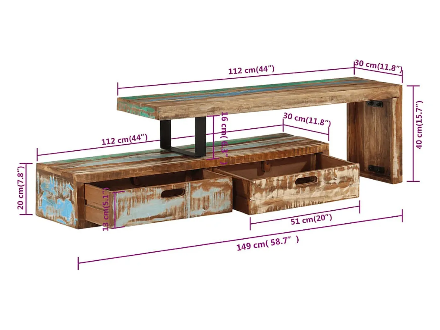 Mueble de TV madera maciza reciclada