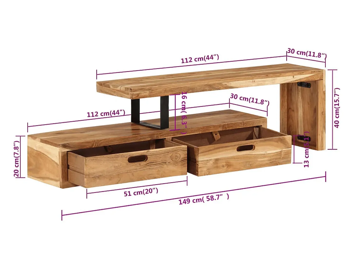 Mueble de TV madera maciza de acacia