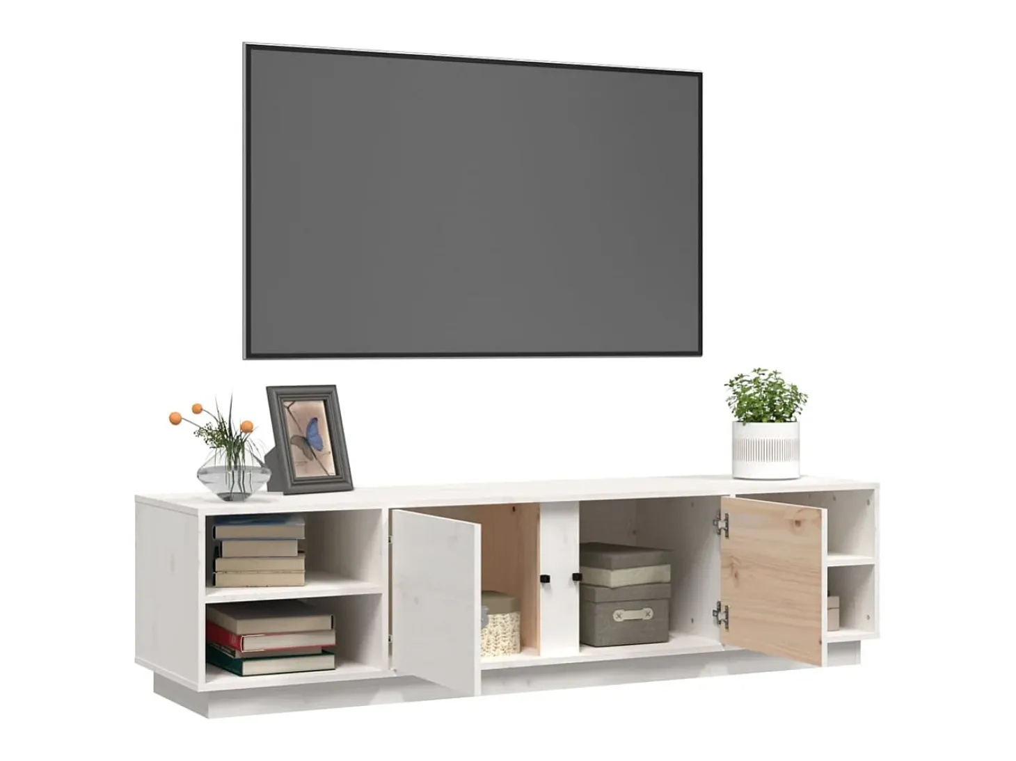 Mueble de TV madera maciza de pino blanco 156x40x40 cm