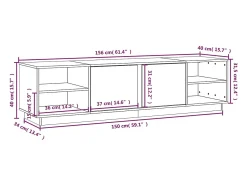 Mueble de TV madera maciza de pino blanco 156x40x40 cm