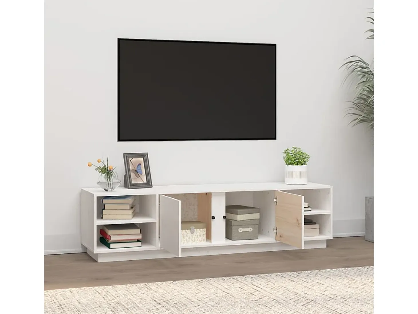 Mueble de TV madera maciza de pino blanco 156x40x40 cm
