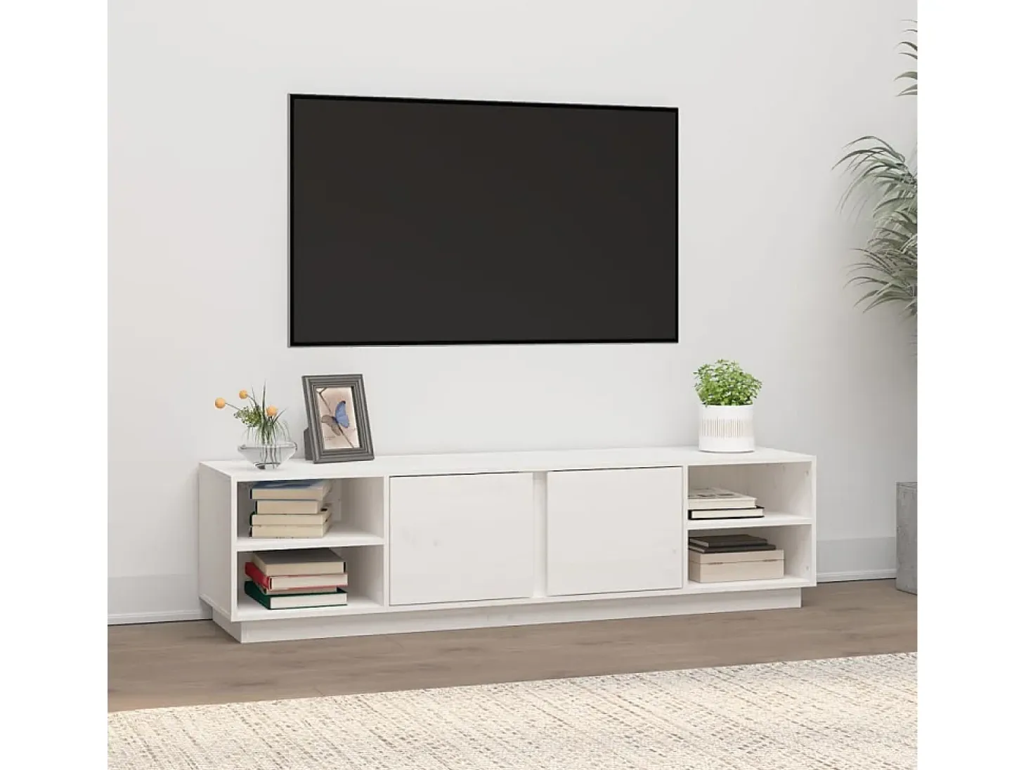 Mueble de TV madera maciza de pino blanco 156x40x40 cm