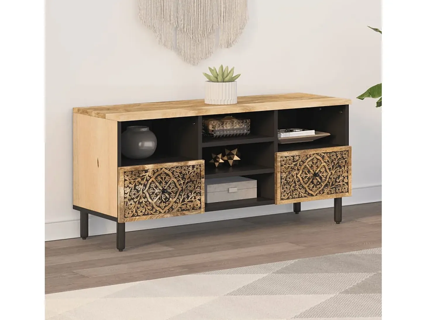 Mueble de TV madera maciza de mango 100x33x46 cm
