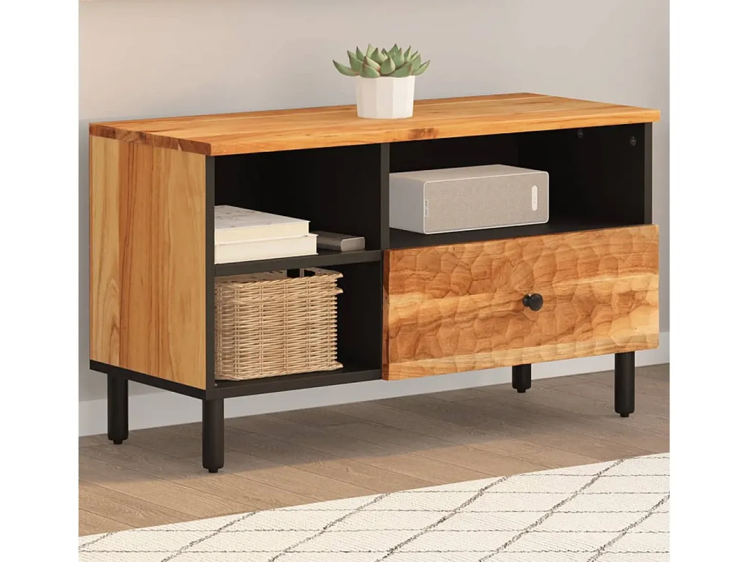 Mueble de TV madera maciza de acacia 80x33x46 cm