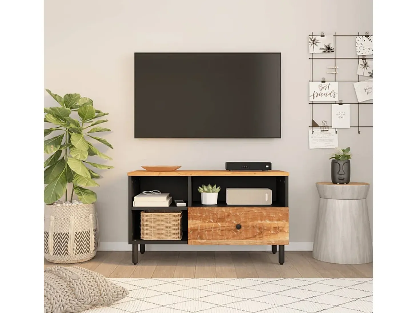 Mueble de TV madera maciza de acacia 80x33x46 cm