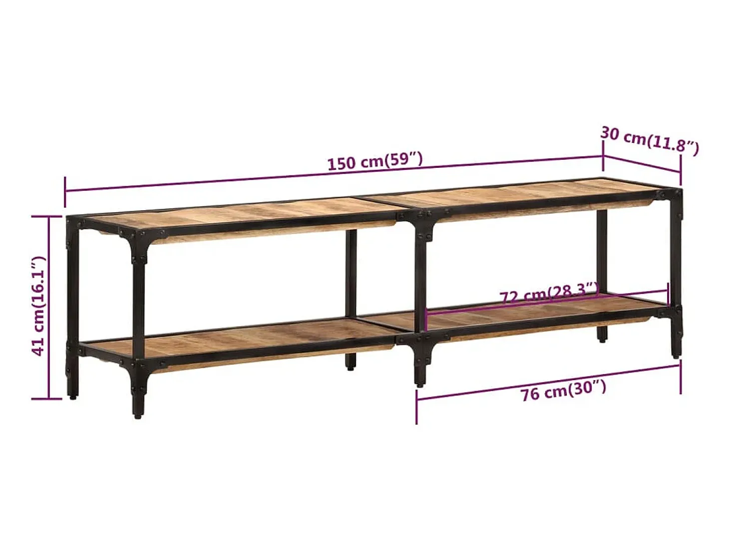 Mueble de TV madera maciza de mango 150x30x41 cm