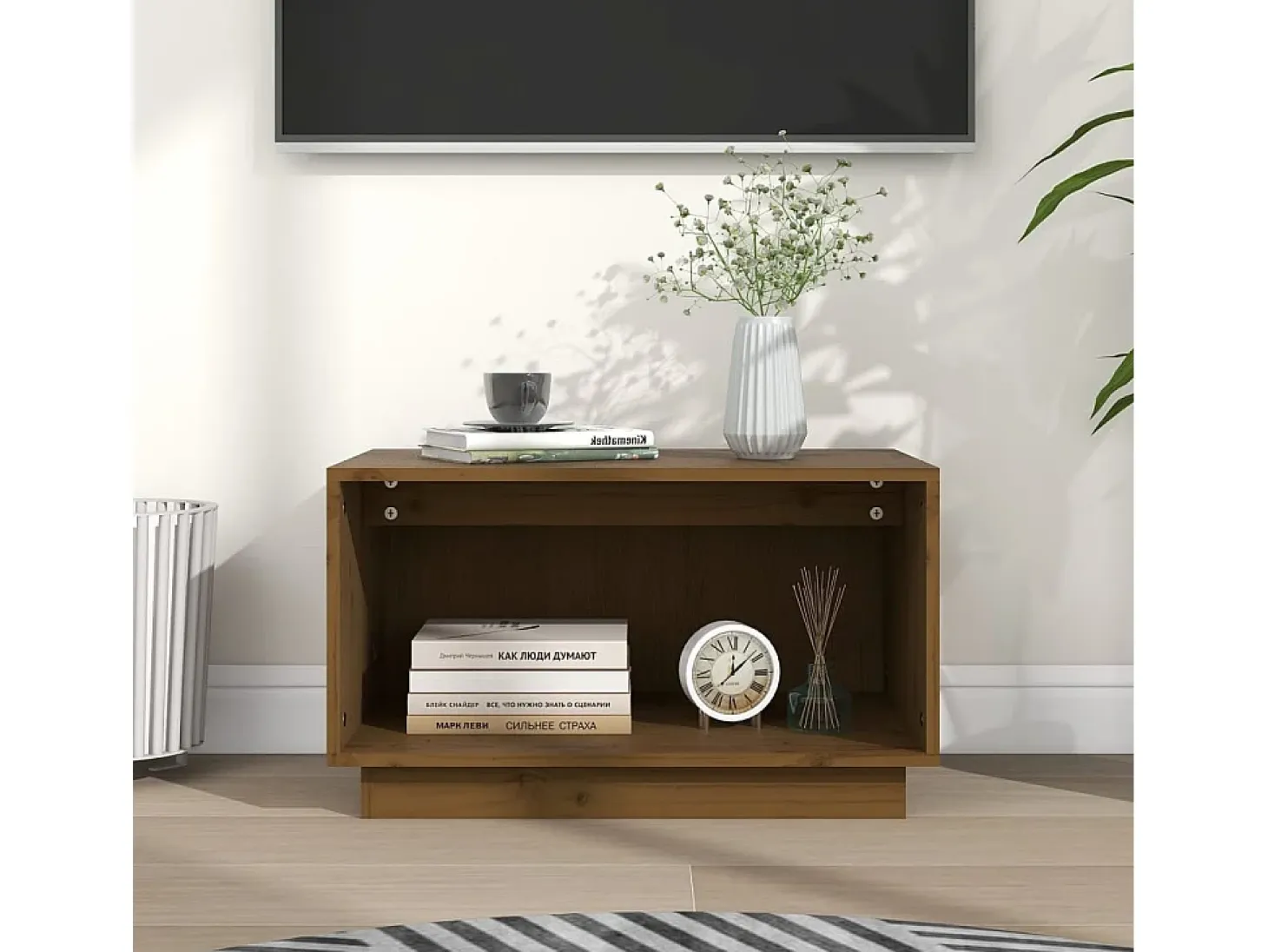 Mueble de TV madera maciza de pino marrón miel 60x35x35 cm