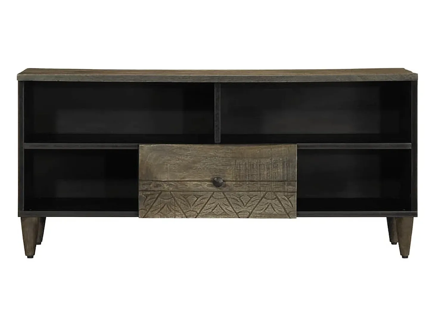 Mueble de TV madera maciza de mango negro 100x33x46 cm