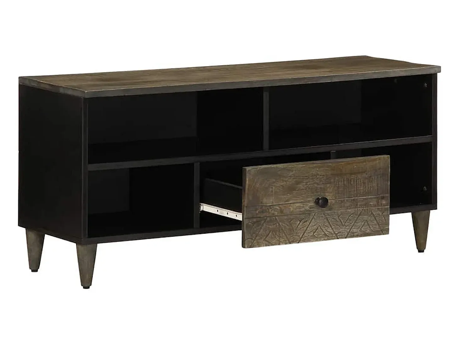 Mueble de TV madera maciza de mango negro 100x33x46 cm
