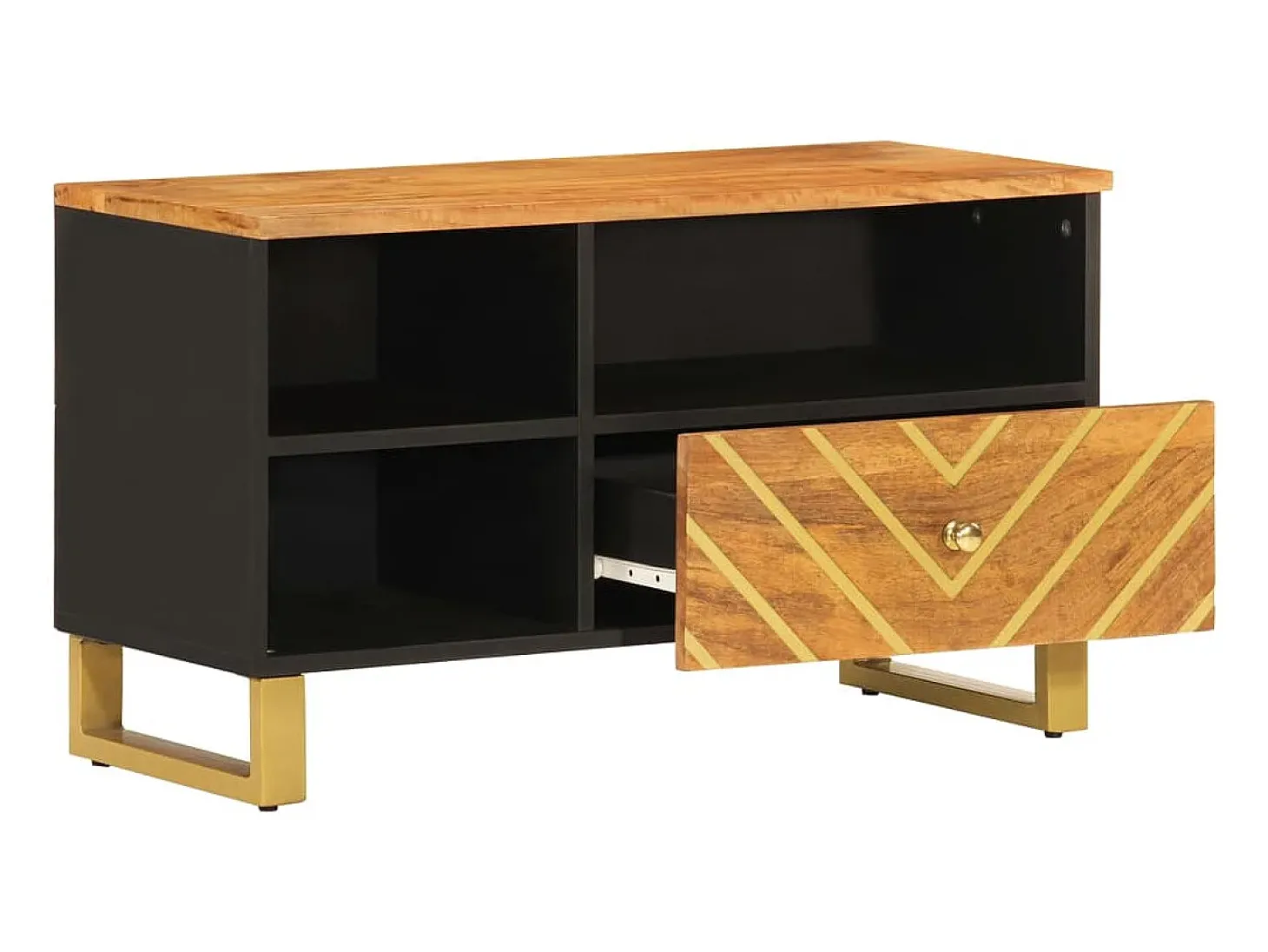 Mueble de TV madera maciza de mango marrón negro 80x33,5x46 cm