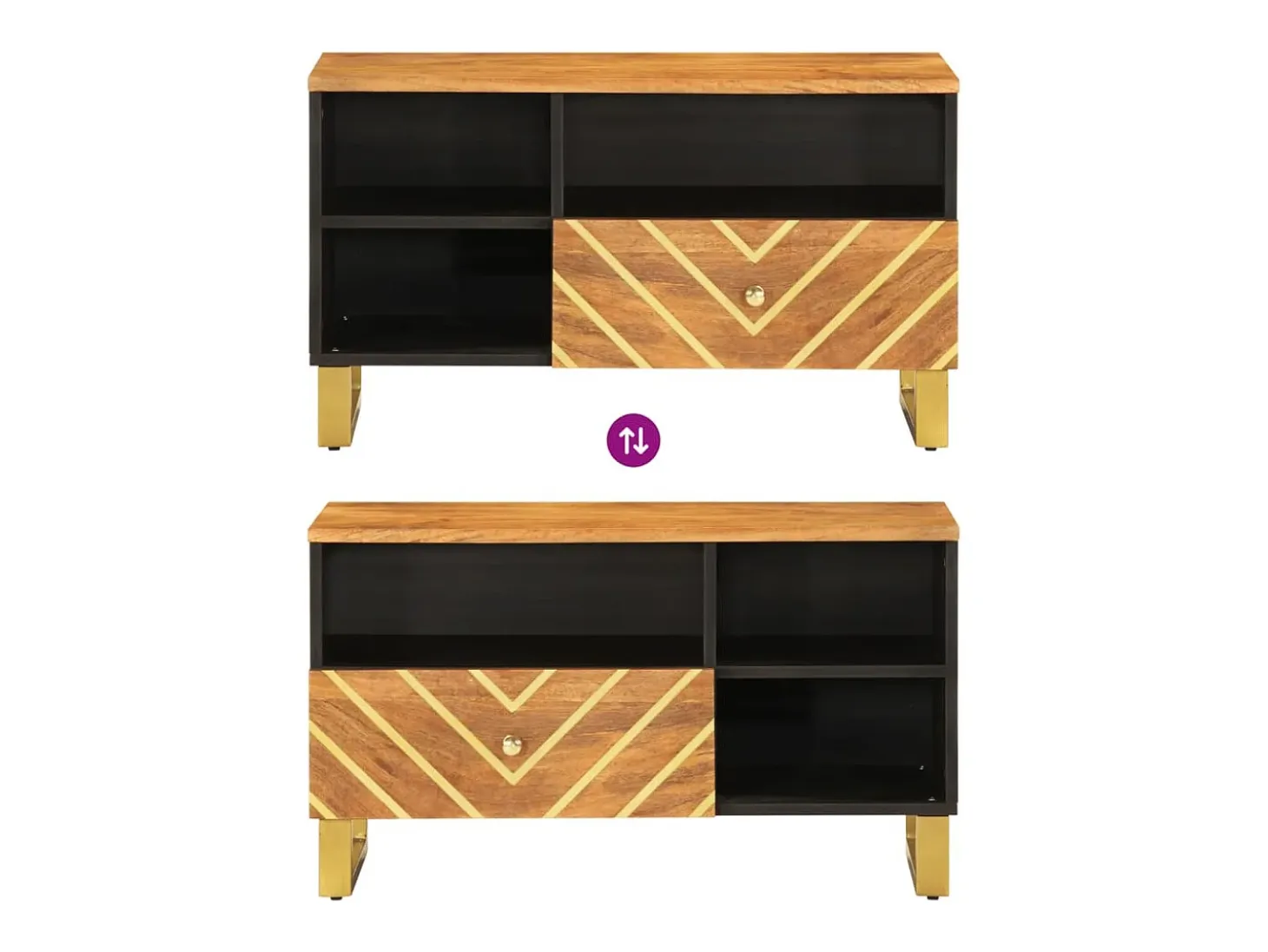 Mueble de TV madera maciza de mango marrón negro 80x33,5x46 cm