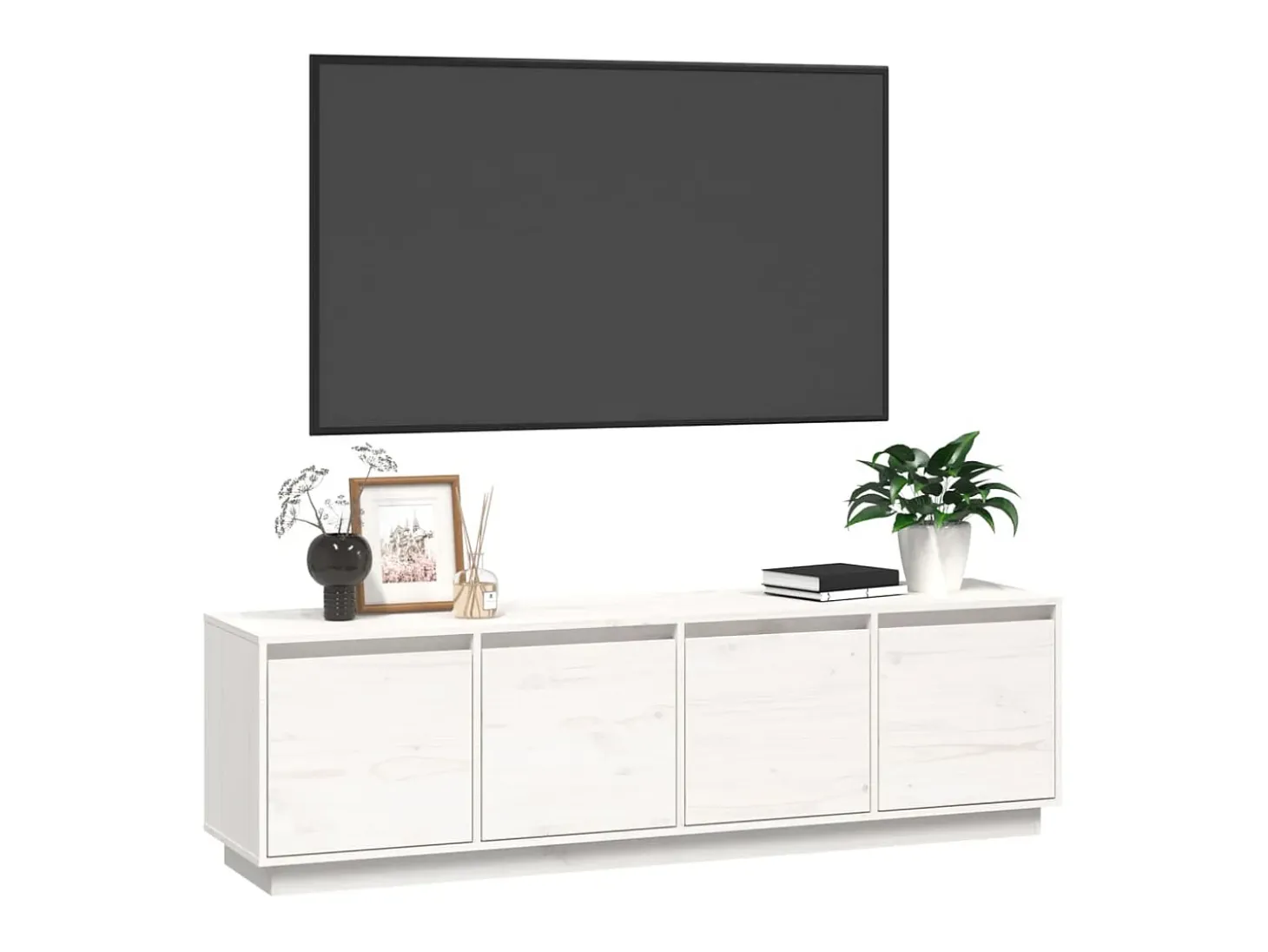 Mueble de TV madera maciza de pino blanco 156x37x45 cm ES46486