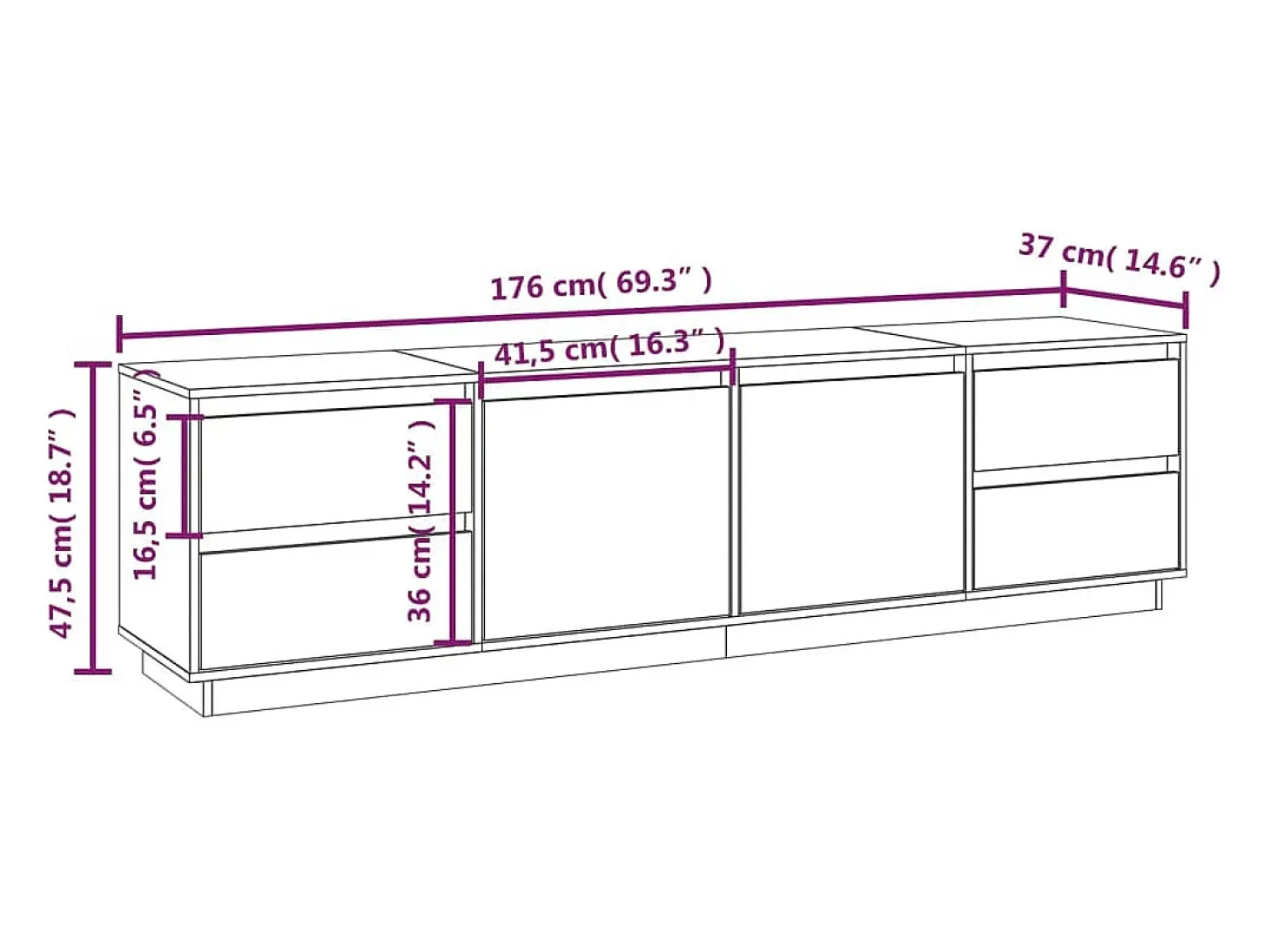 Mueble de TV madera maciza de pino marrón miel 176x37x47,5 cm