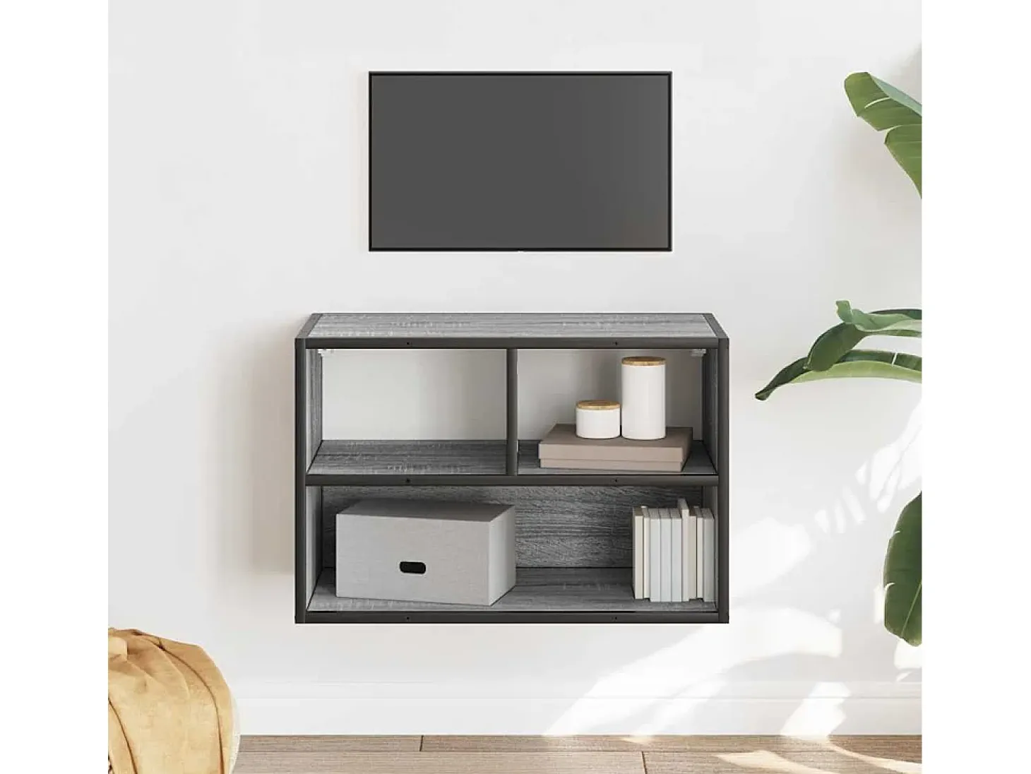 Mueble de TV madera y metal roble ahumado 60x31x39,5 cm
