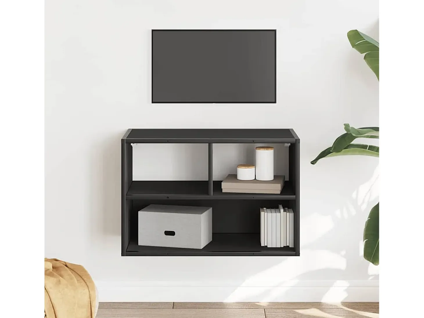Mueble de TV metal y madera de ingeniería negro 60x31x39,5 cm