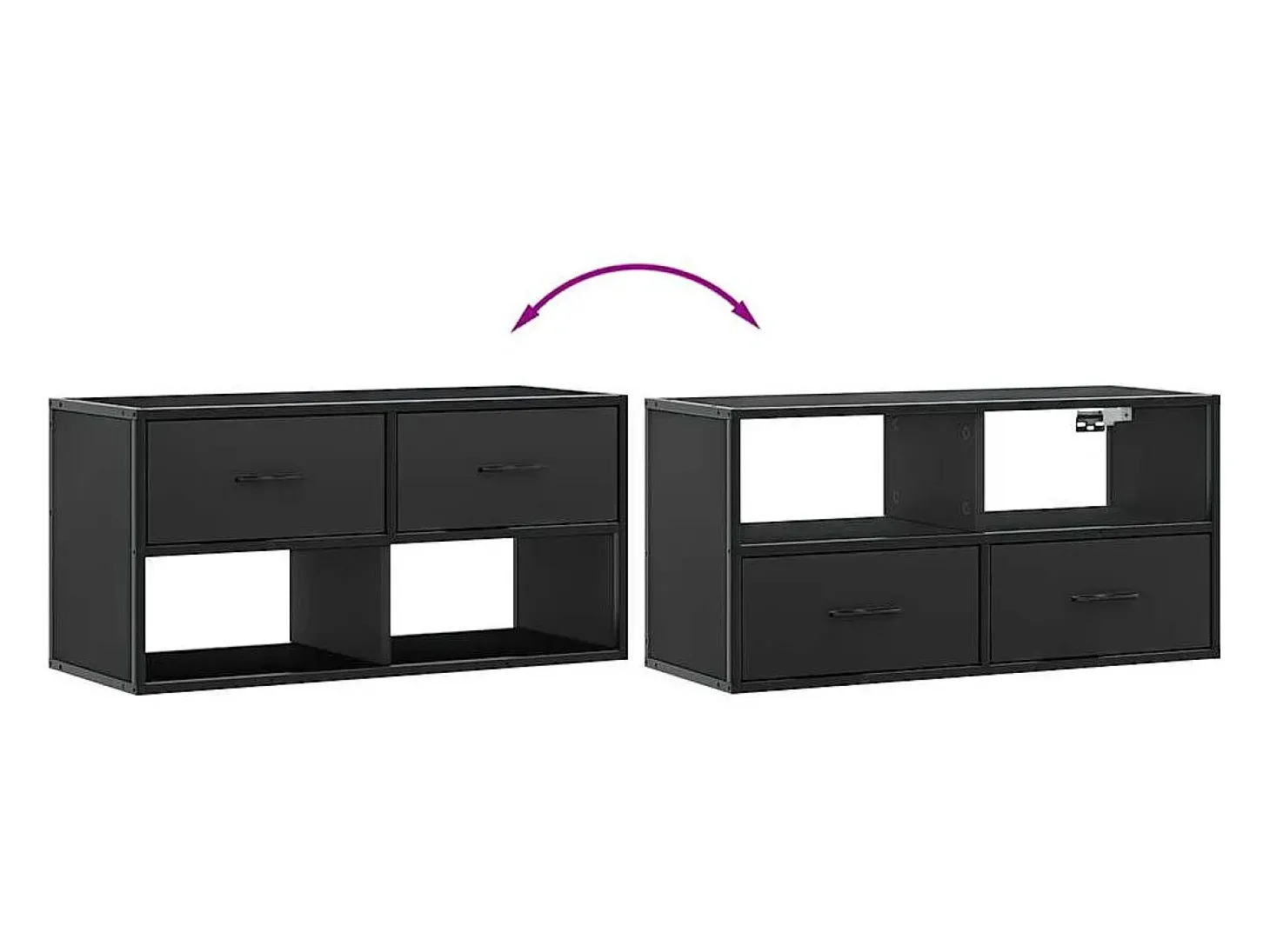 Mueble de TV metal y madera de ingeniería negro 80x31x39,5 cm
