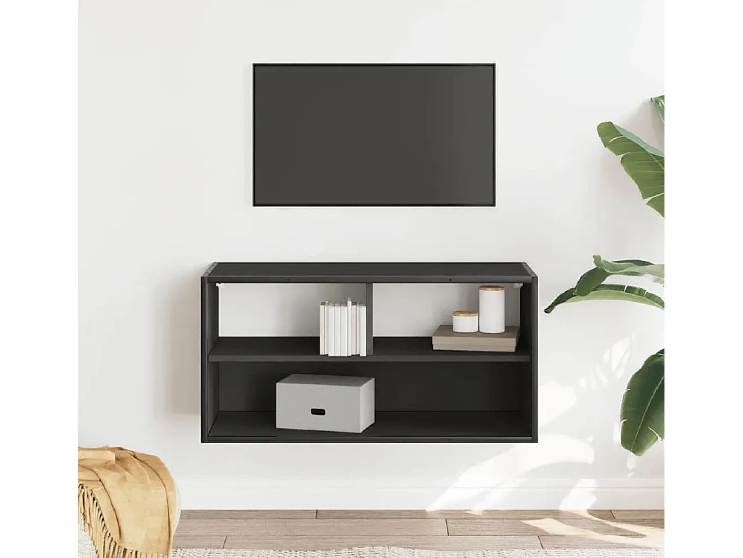 Mueble de TV metal y madera de ingeniería negro 80x31x39,5 cm