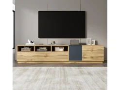 Mueble de TV moderno - 200 x 45 x 45 cm - con 3 puertas + compartimentos abiertos - aglomerado - natural