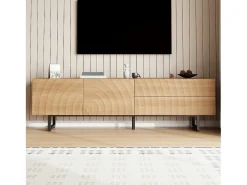 Mueble de TV moderno - 180 x 38 x 51,5 cm - con 2 puertas + 2 cajones - diseño único - textura 3D - aglomerado - natural