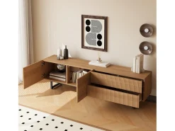 Mueble de TV moderno - 180 x 38 x 51,5 cm - con 2 puertas + 2 cajones - diseño único - textura 3D - aglomerado - natural
