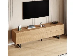 Mueble de TV moderno - 180 x 38 x 51,5 cm - con 2 puertas + 2 cajones - diseño único - textura 3D - aglomerado - natural