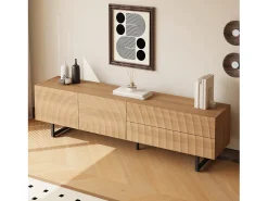 Mueble de TV moderno - 180 x 38 x 51,5 cm - con 2 puertas + 2 cajones - diseño único - textura 3D - aglomerado - natural