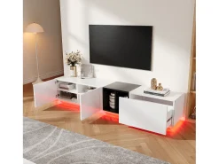 Mueble de TV moderno - 190 x 40 x 35 cm - con 1 cajón + 2 puertas + compartimentos abiertos - madera - blanco