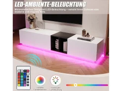 Mueble de TV moderno - 190 x 40 x 35 cm - con 1 cajón + 2 puertas + compartimentos abiertos - madera - blanco