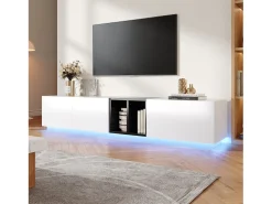 Mueble de TV moderno - 190 x 40 x 35 cm - con 1 cajón + 2 puertas + compartimentos abiertos - madera - blanco