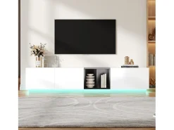 Mueble de TV moderno - 190 x 40 x 35 cm - con 1 cajón + 2 puertas + compartimentos abiertos - madera - blanco