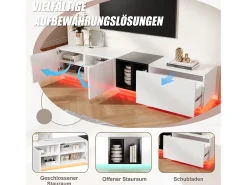 Mueble de TV moderno - 190 x 40 x 35 cm - con 1 cajón + 2 puertas + compartimentos abiertos - madera - blanco