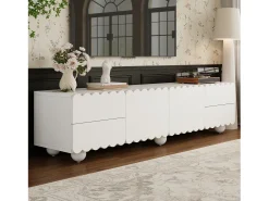 Mueble de TV moderno - 175 x 38 x 37 cm - con 2 puertas + 4 cajones - diseño único - MDF + aglomerado - blanco