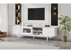 Mueble de TV moderno - 200 x 40 x 50,5 cm - con 2 puertas + 2 cajones - para TV de 80 pulgadas - aglomerado - blanco