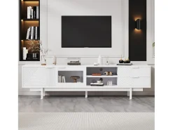 Mueble de TV moderno - 200 x 40 x 50,5 cm - con 2 puertas + 2 cajones - para TV de 80 pulgadas - aglomerado - blanco