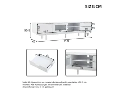 Mueble de TV moderno - 200 x 40 x 50,5 cm - con 2 puertas + 2 cajones - para TV de 80 pulgadas - aglomerado - blanco