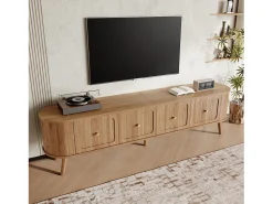 Mueble de TV moderno - 180 x 38 x 47 cm - con 4 puertas + patas de madera - diseño único - MDF + aglomerado - natural